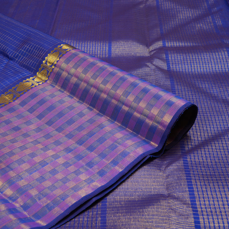 Hayagrivas Blue Handloom Kanjivaram Silk Saree with Purple With Blue Border KBE272E1-2