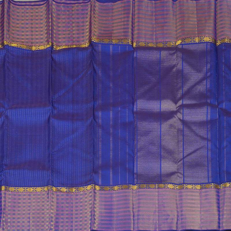 Hayagrivas Blue Handloom Kanjivaram Silk Saree with Purple With Blue Border KBE272E1-2