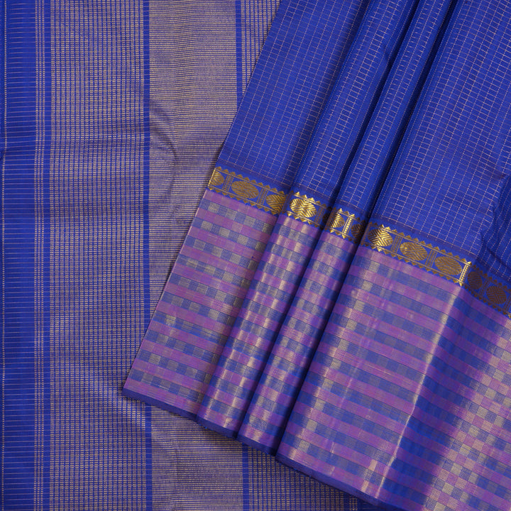 Hayagrivas Blue Handloom Kanjivaram Silk Saree with Purple With Blue Border KBE272E1-2