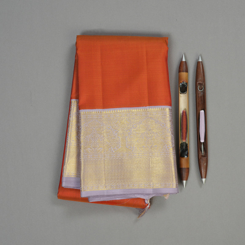 Hayagrivas Handloom Pure Kanjivaram Silk Saree in Vibrant Brick Orange KBE273E1-1