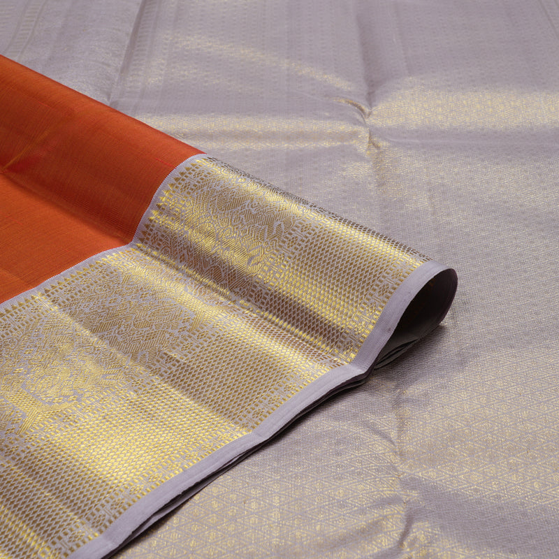 Hayagrivas Handloom Pure Kanjivaram Silk Saree in Vibrant Brick Orange KBE273E1-1