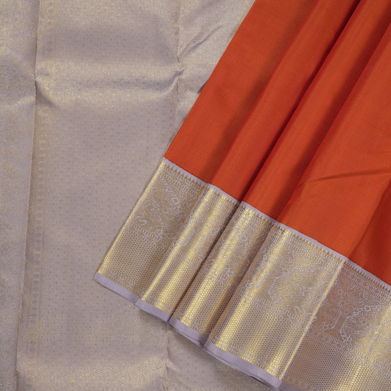 Hayagrivas Handloom Pure Kanjivaram Silk Saree in Vibrant Brick Orange KBE273E1-1