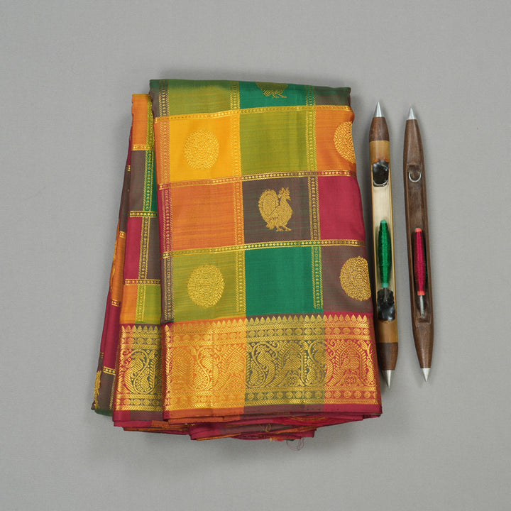 Hayagrivas Multi Colour Checks Handloom Kanjivaram Silk Saree KBE27D3-1