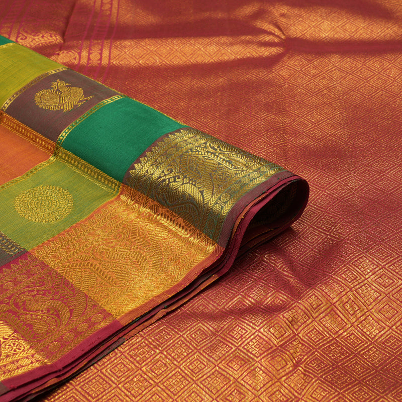 Hayagrivas Multi Colour Checks Handloom Kanjivaram Silk Saree KBE27D3-1