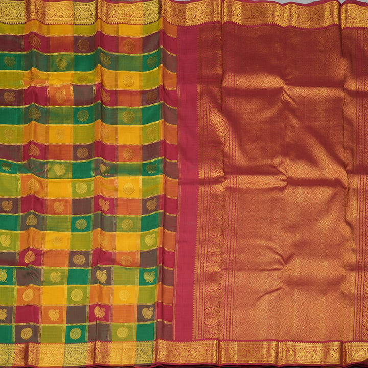 Hayagrivas Multi Colour Checks Handloom Kanjivaram Silk Saree KBE27D3-1