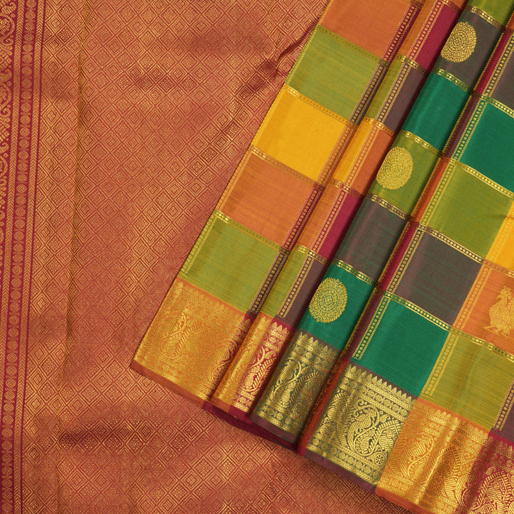 Hayagrivas Multi Colour Checks Handloom Kanjivaram Silk Saree KBE27D3-1