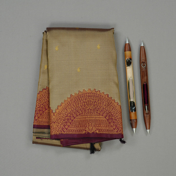 Hayagrivas Sandal Handloom Kanjivaram Silk Saree with Wine Maroon Border KBE27D5-1