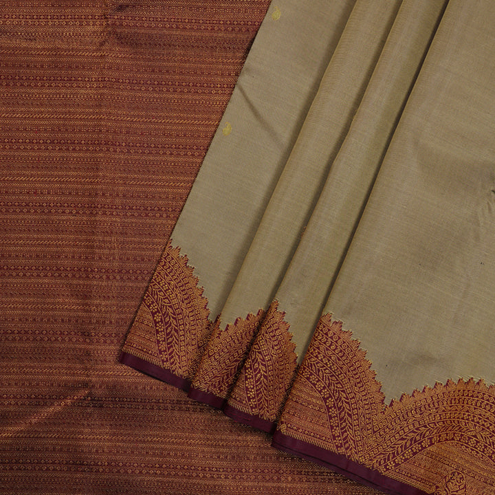 Hayagrivas Sandal Handloom Kanjivaram Silk Saree with Wine Maroon Border KBE27D5-1