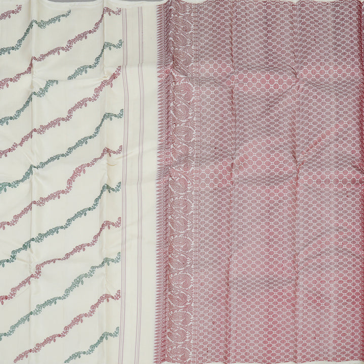 Hayagrivas Half White Handloom Kanjivaram Silk Saree KBE280E1-2