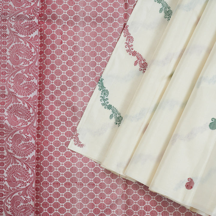 Hayagrivas Half White Handloom Kanjivaram Silk Saree KBE280E1-2