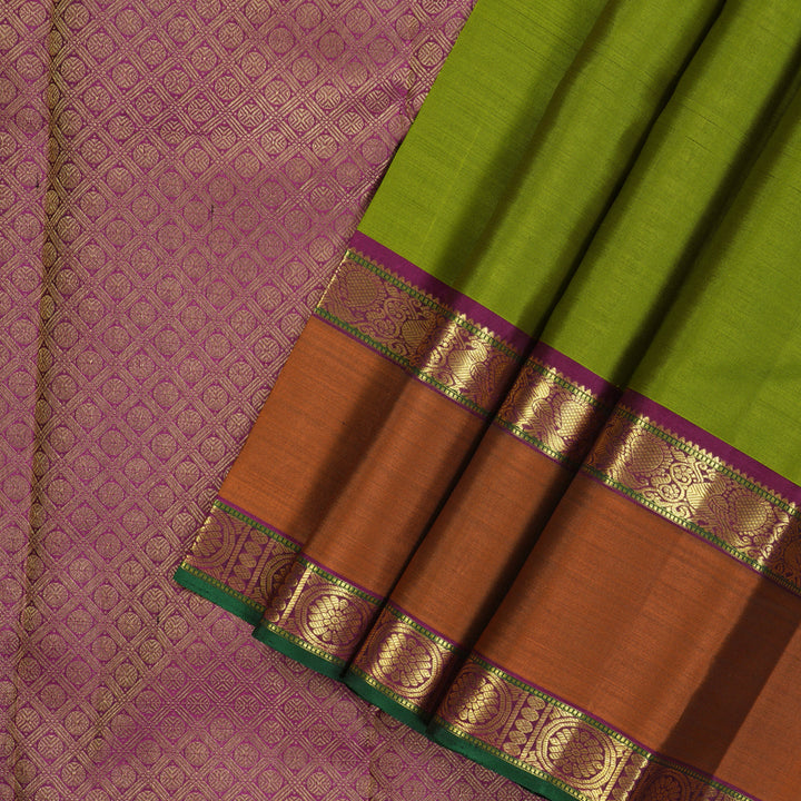 Hayagrivas Handloom Pure Kanjivaram Silk Saree In Exquisite Olive Green KBE280E2-2
