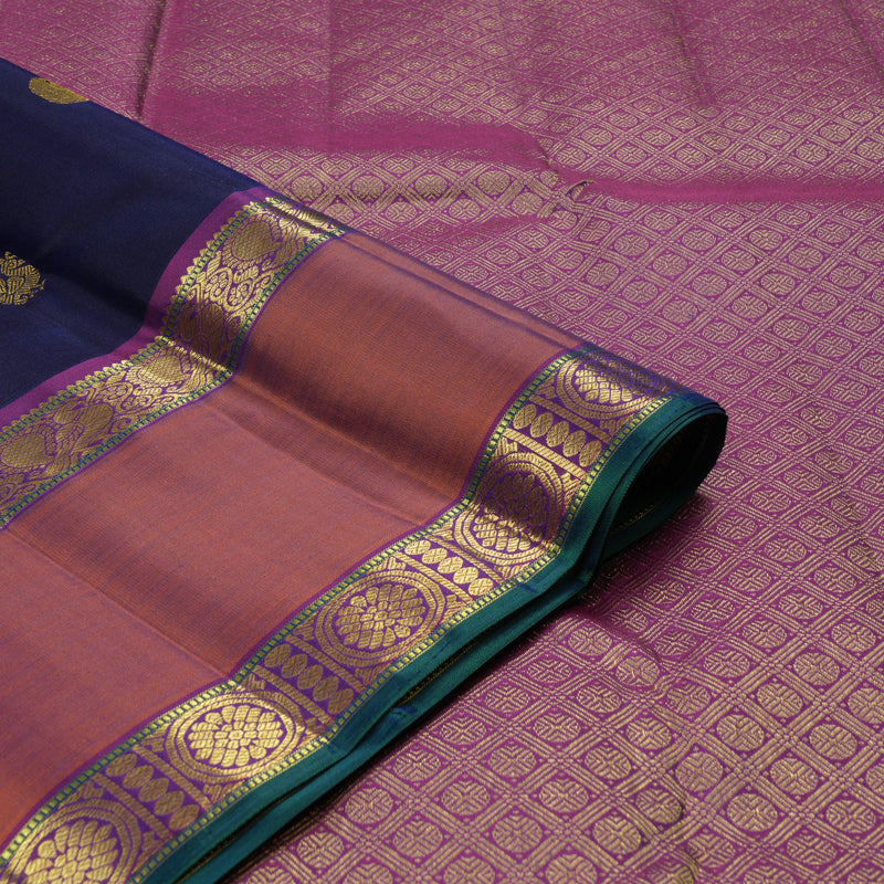 Hayagrivas Handloom Kanjivaram silk saree in Dark blue with Retta pet burnt orange KBE280E2-4