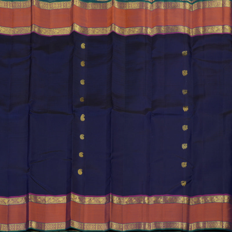 Hayagrivas Handloom Kanjivaram silk saree in Dark blue with Retta pet burnt orange KBE280E2-4