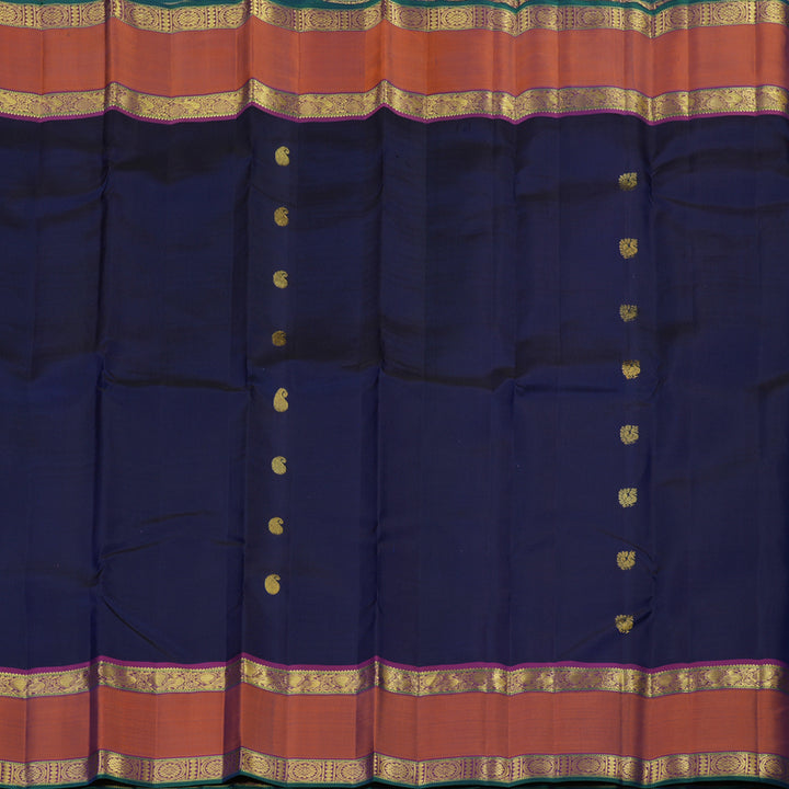 Hayagrivas Handloom Kanjivaram silk saree in Dark blue with Retta pet burnt orange KBE280E2-4