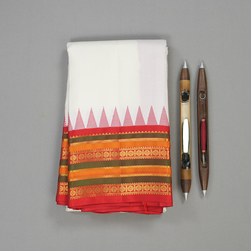Hayagrivas Handloom Milk White Kanjivaram Silk Saree with Red border KBE280E20-7