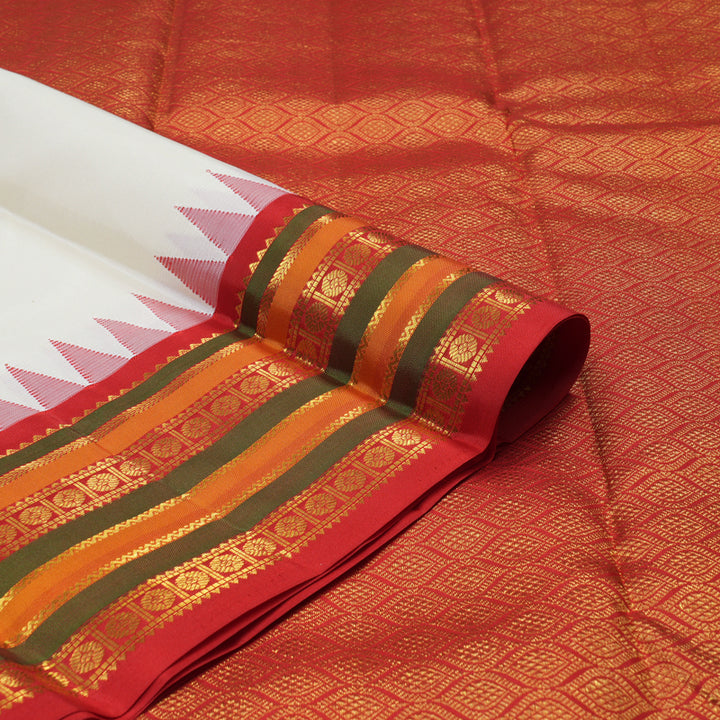 Hayagrivas Handloom Milk White Kanjivaram Silk Saree with Red border KBE280E20-7
