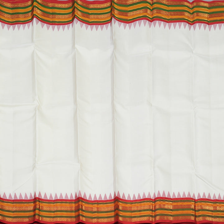 Hayagrivas Handloom Milk White Kanjivaram Silk Saree with Red border KBE280E20-7