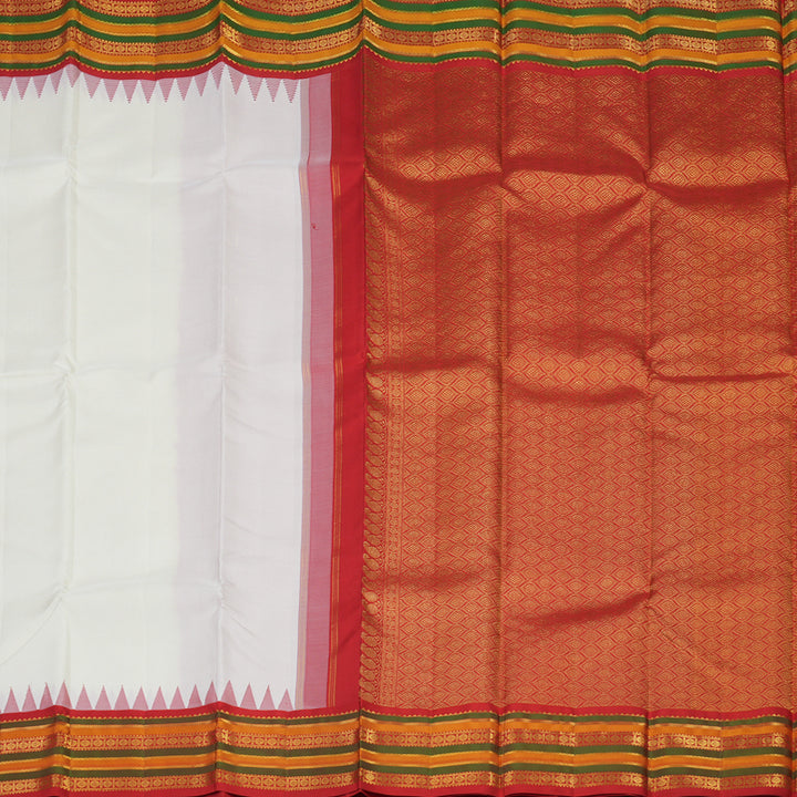 Hayagrivas Handloom Milk White Kanjivaram Silk Saree with Red border KBE280E20-7