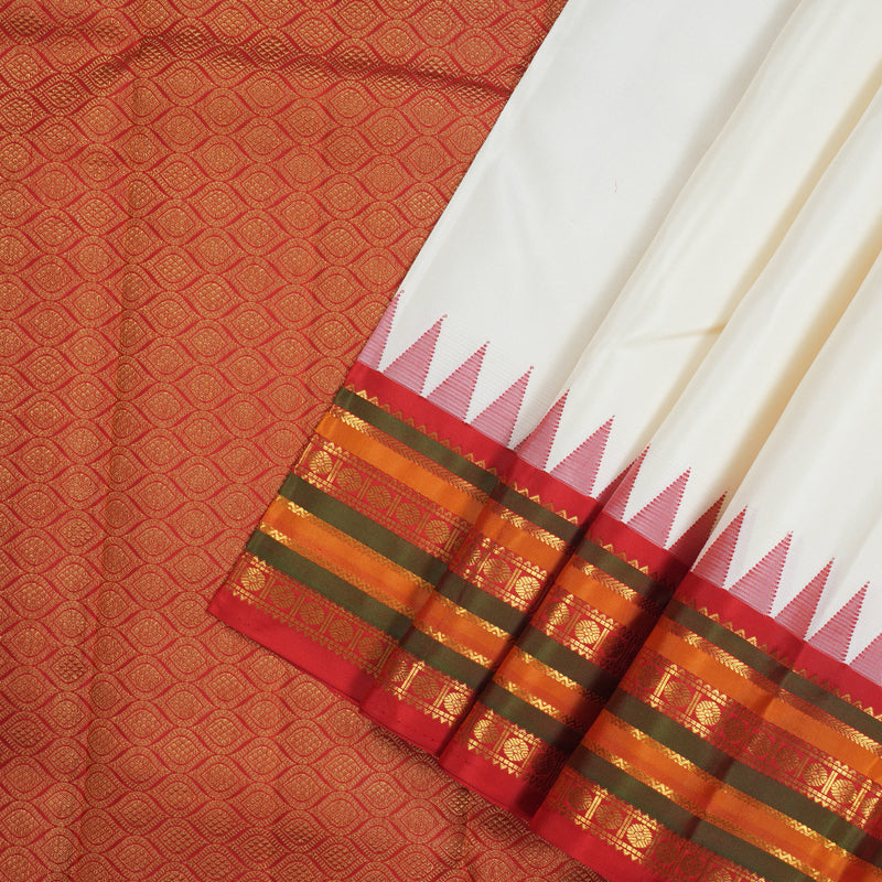 Hayagrivas Handloom Milk White Kanjivaram Silk Saree with Red border KBE280E20-7