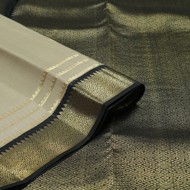 Hayagrivas Beige Handloom Kanjivaram Silk Saree with Black Border KBE281E10-5