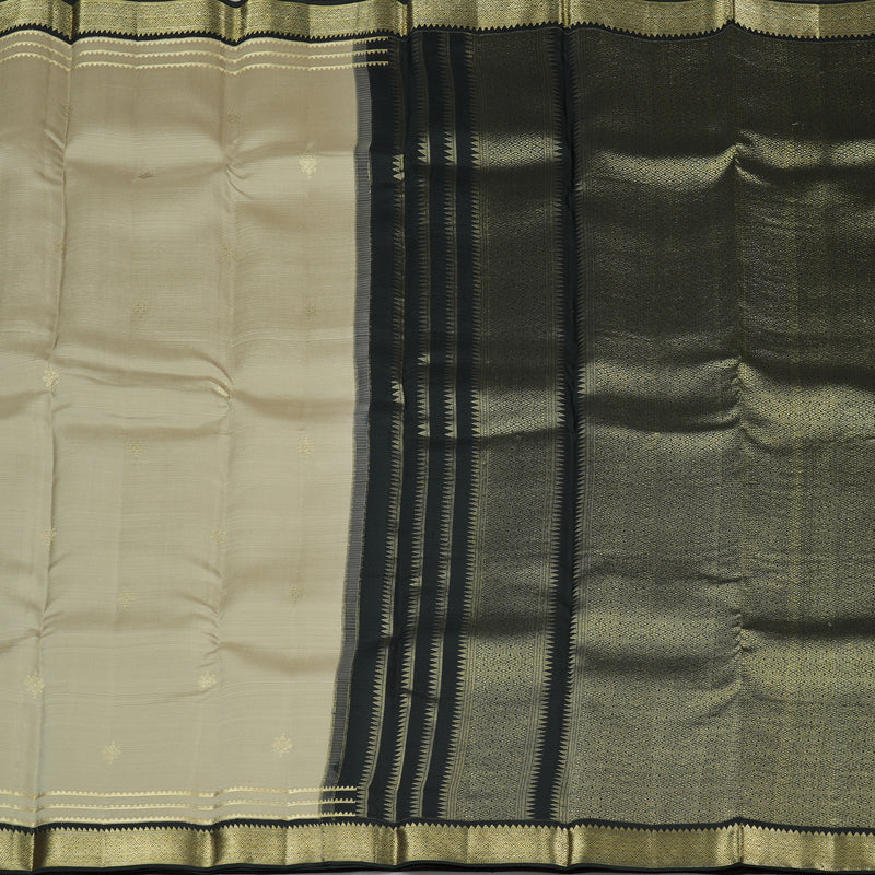 Hayagrivas Beige Handloom Kanjivaram Silk Saree with Black Border KBE281E10-5