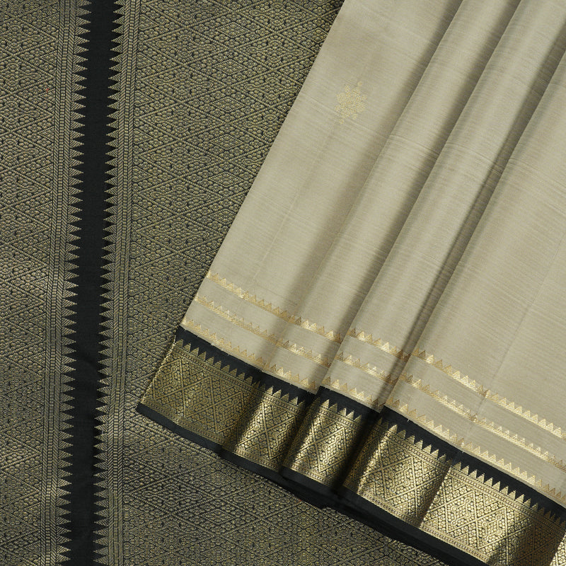 Hayagrivas Beige Handloom Kanjivaram Silk Saree with Black Border KBE281E10-5