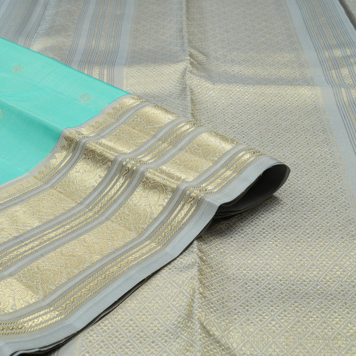 Hayagrivas Sky Blue Handloom Kanjivaram Silk Saree with Silver Grey Border KBE281E11-2