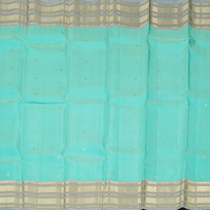 Hayagrivas Sky Blue Handloom Kanjivaram Silk Saree with Silver Grey Border KBE281E11-2