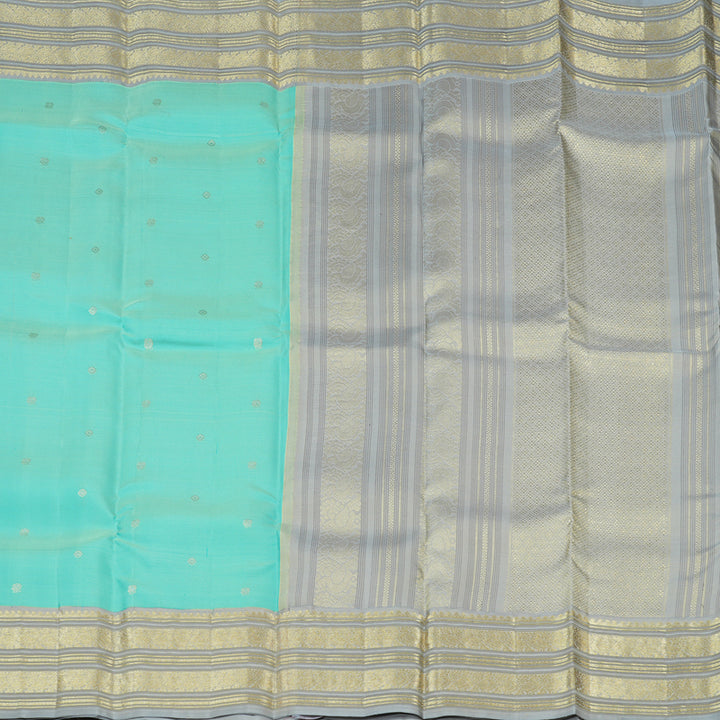 Hayagrivas Sky Blue Handloom Kanjivaram Silk Saree with Silver Grey Border KBE281E11-2