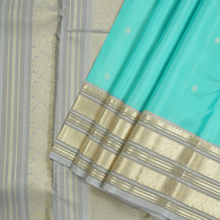 Hayagrivas Sky Blue Handloom Kanjivaram Silk Saree with Silver Grey Border KBE281E11-2