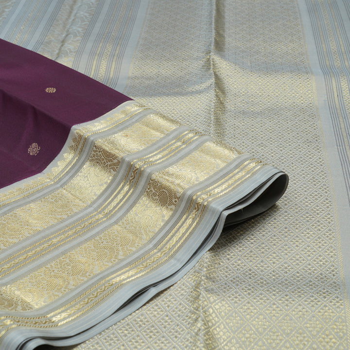 Hayagrivas Dark Purple Handloom Kanjivaram Silk Saree with Silver Grey Border KBE281E11-3