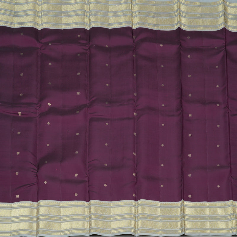 Hayagrivas Dark Purple Handloom Kanjivaram Silk Saree with Silver Grey Border KBE281E11-3