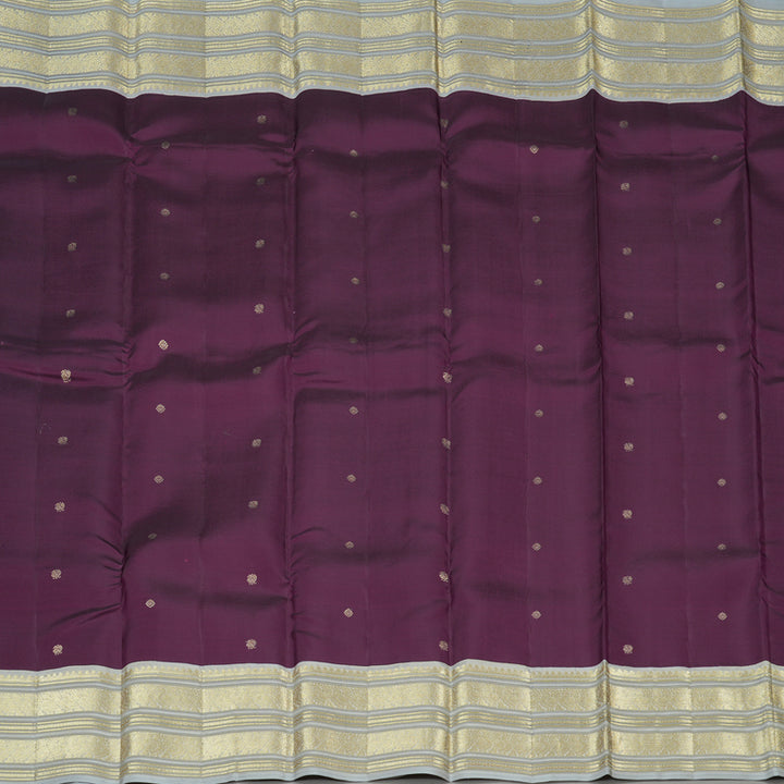 Hayagrivas Dark Purple Handloom Kanjivaram Silk Saree with Silver Grey Border KBE281E11-3