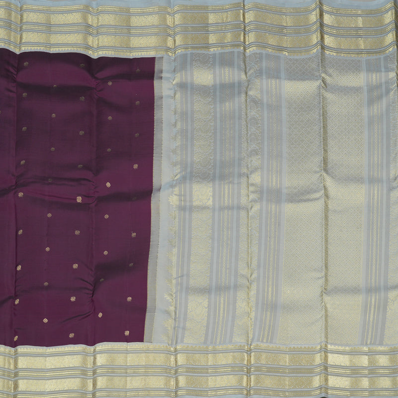 Hayagrivas Dark Purple Handloom Kanjivaram Silk Saree with Silver Grey Border KBE281E11-3
