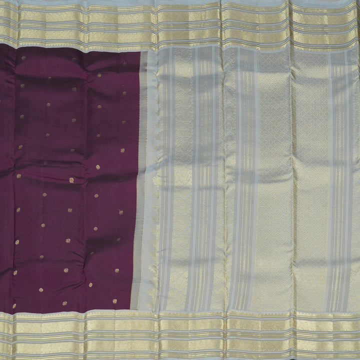 Hayagrivas Dark Purple Handloom Kanjivaram Silk Saree with Silver Grey Border KBE281E11-3