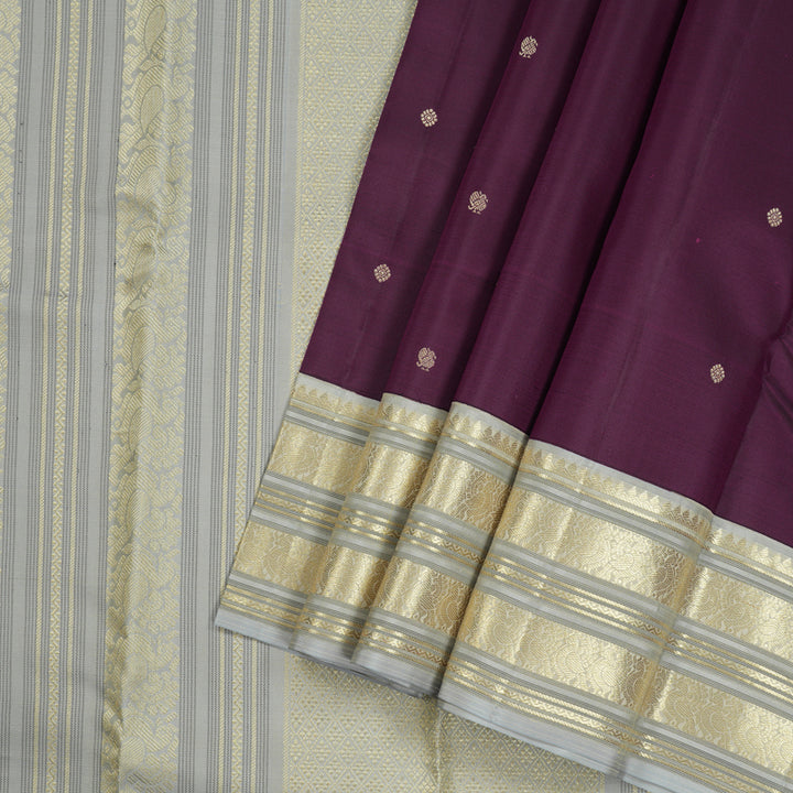 Hayagrivas Dark Purple Handloom Kanjivaram Silk Saree with Silver Grey Border KBE281E11-3