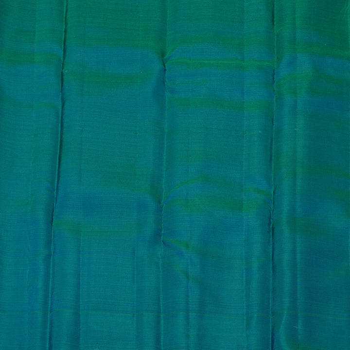 Hayagrivas Half White Handloom Kanjivaram Silk Saree with Peacock Blue Border KBE281E14-1