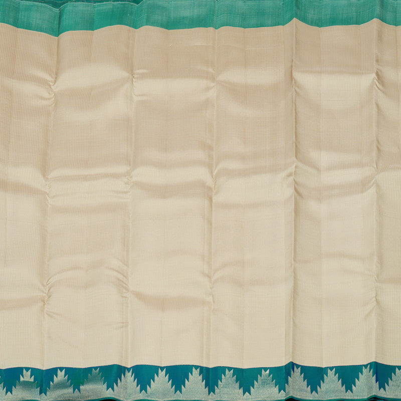 Hayagrivas Half White Handloom Kanjivaram Silk Saree with Peacock Blue Border KBE281E14-1