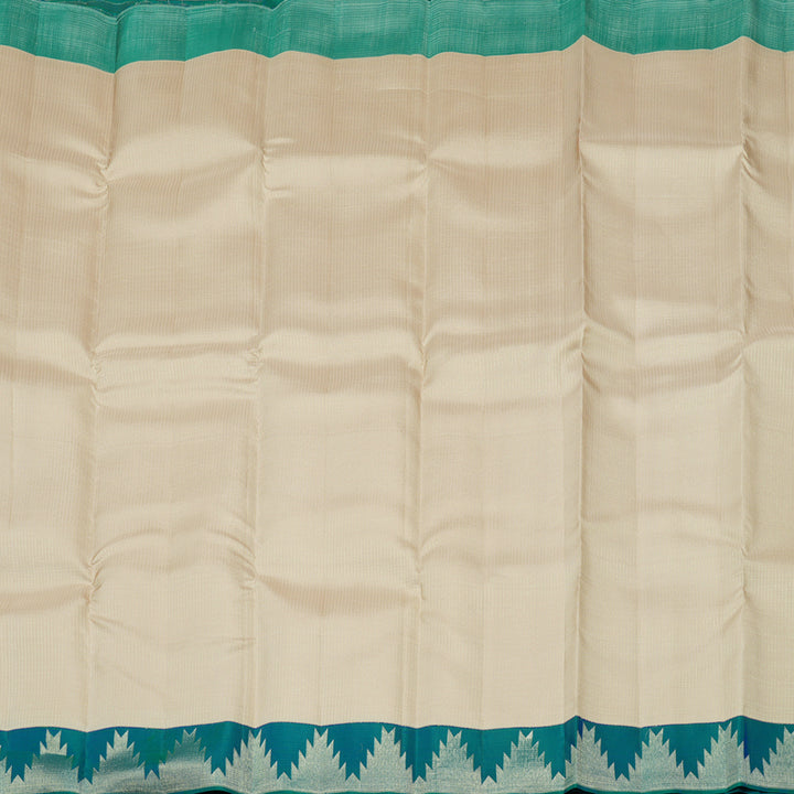 Hayagrivas Half White Handloom Kanjivaram Silk Saree with Peacock Blue Border KBE281E14-1