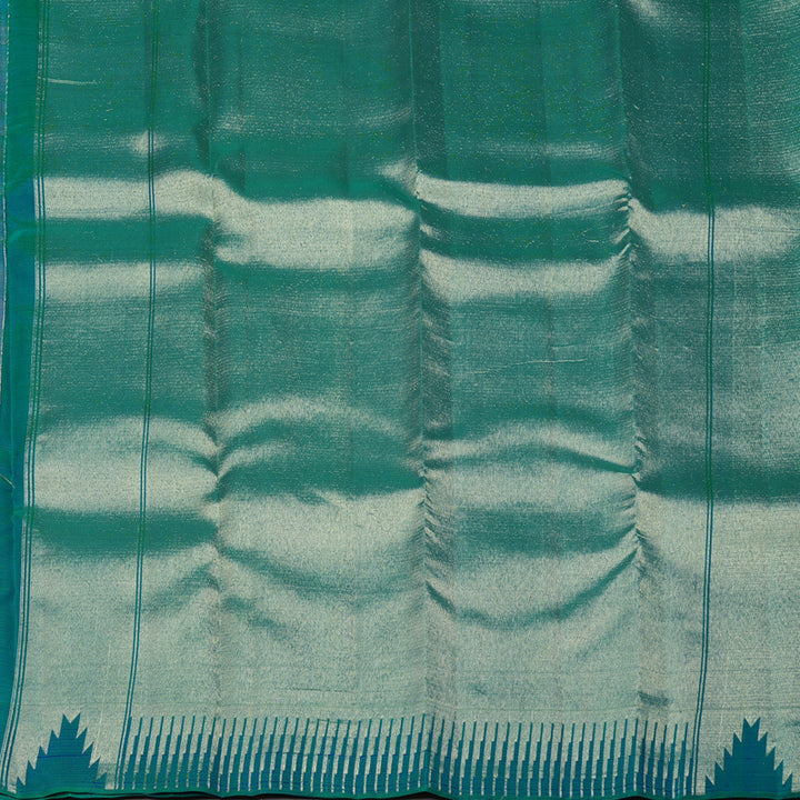 Hayagrivas Half White Handloom Kanjivaram Silk Saree with Peacock Blue Border KBE281E14-1