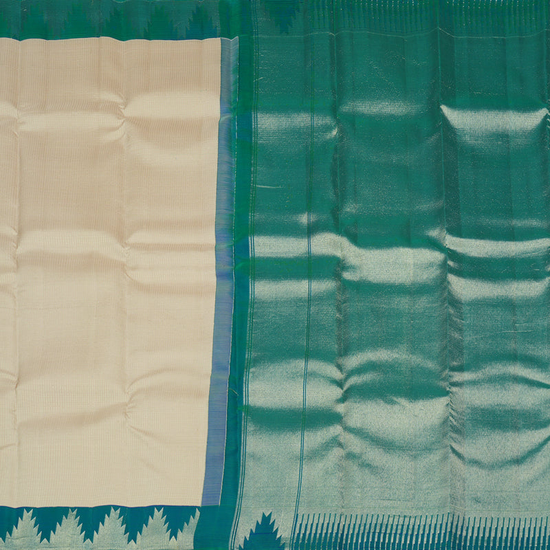 Hayagrivas Half White Handloom Kanjivaram Silk Saree with Peacock Blue Border KBE281E14-1
