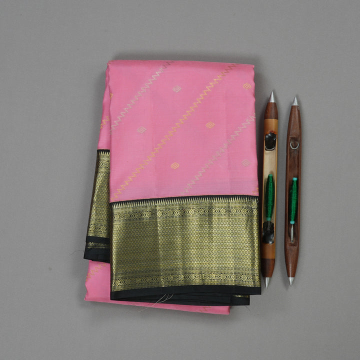 Hayagrivas Baby Pink Handloom Kanjivaram Silk Saree with Black Border KBE281E16-2