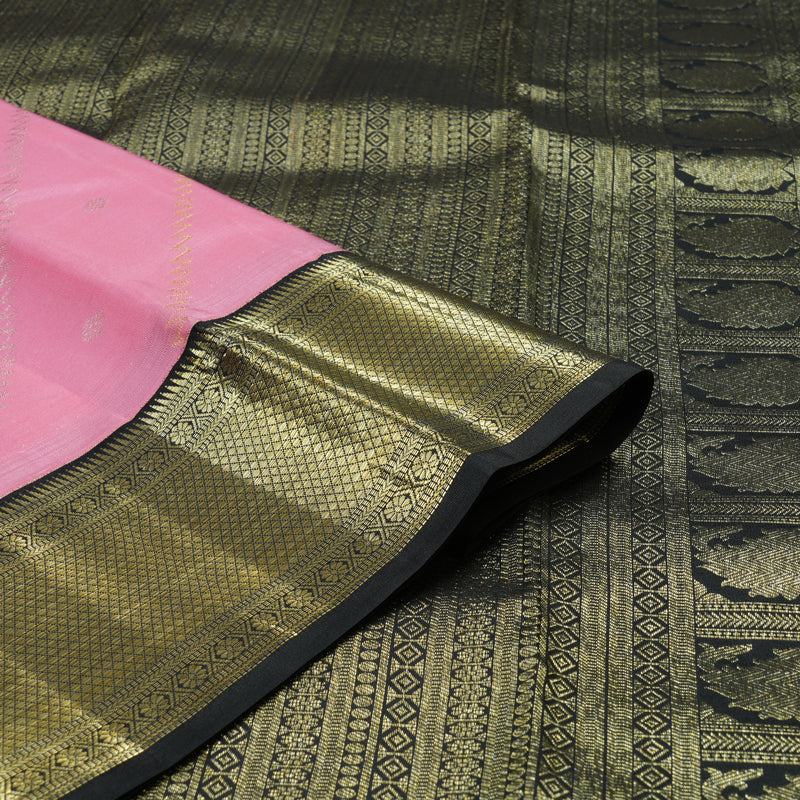 Hayagrivas Baby Pink Handloom Kanjivaram Silk Saree with Black Border KBE281E16-2