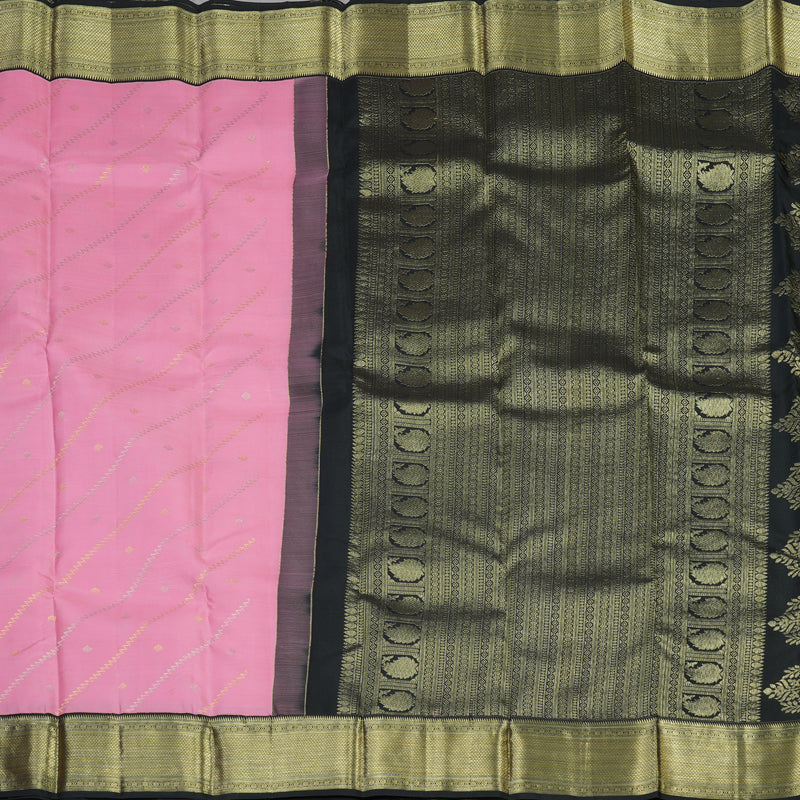 Hayagrivas Baby Pink Handloom Kanjivaram Silk Saree with Black Border KBE281E16-2