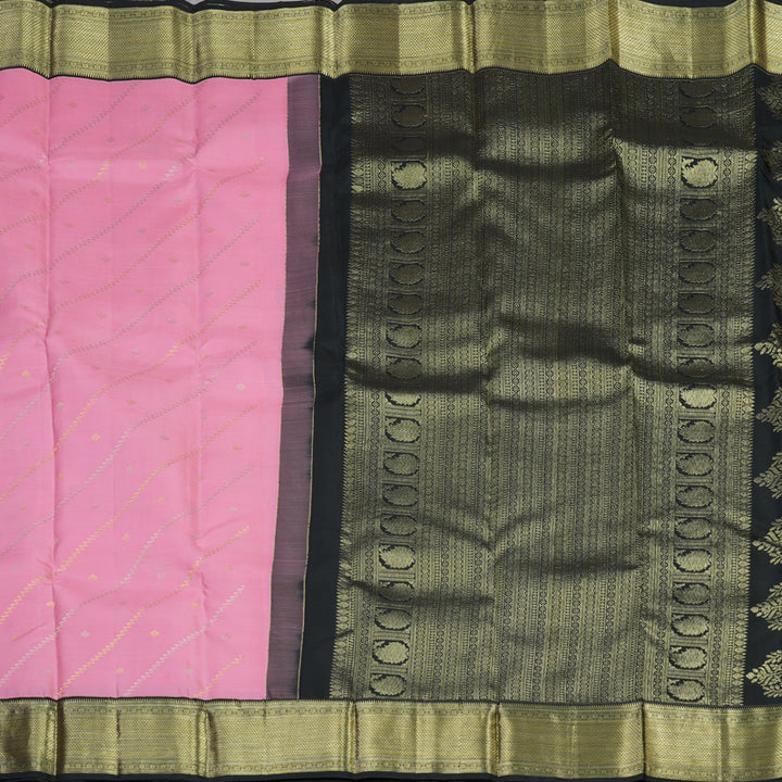 Hayagrivas Baby Pink Handloom Kanjivaram Silk Saree with Black Border KBE281E16-2