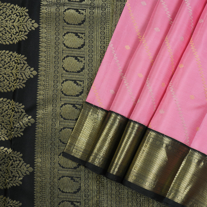Hayagrivas Baby Pink Handloom Kanjivaram Silk Saree with Black Border KBE281E16-2