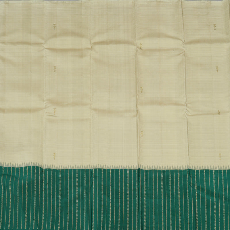 Hayagrivas Half White Handloom Kanjivaram Silk Saree with Teal Green Border KBE281E21-1