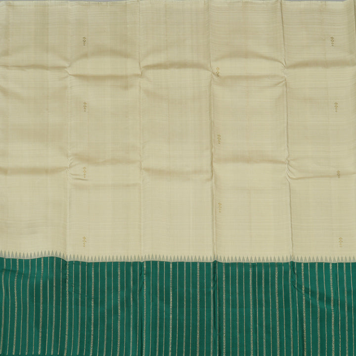 Hayagrivas Half White Handloom Kanjivaram Silk Saree with Teal Green Border KBE281E21-1