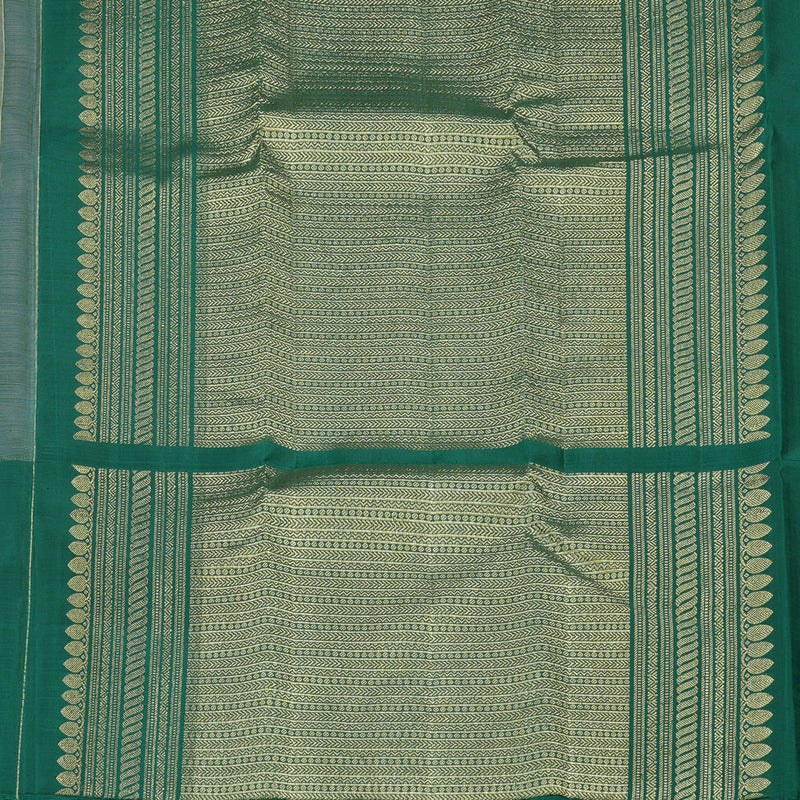 Hayagrivas Half White Handloom Kanjivaram Silk Saree with Teal Green Border KBE281E21-1