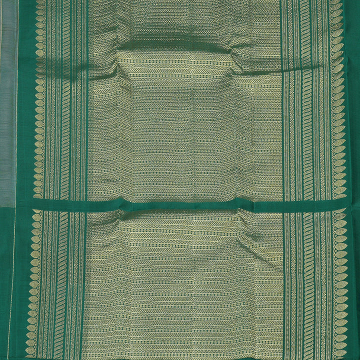 Hayagrivas Half White Handloom Kanjivaram Silk Saree with Teal Green Border KBE281E21-1
